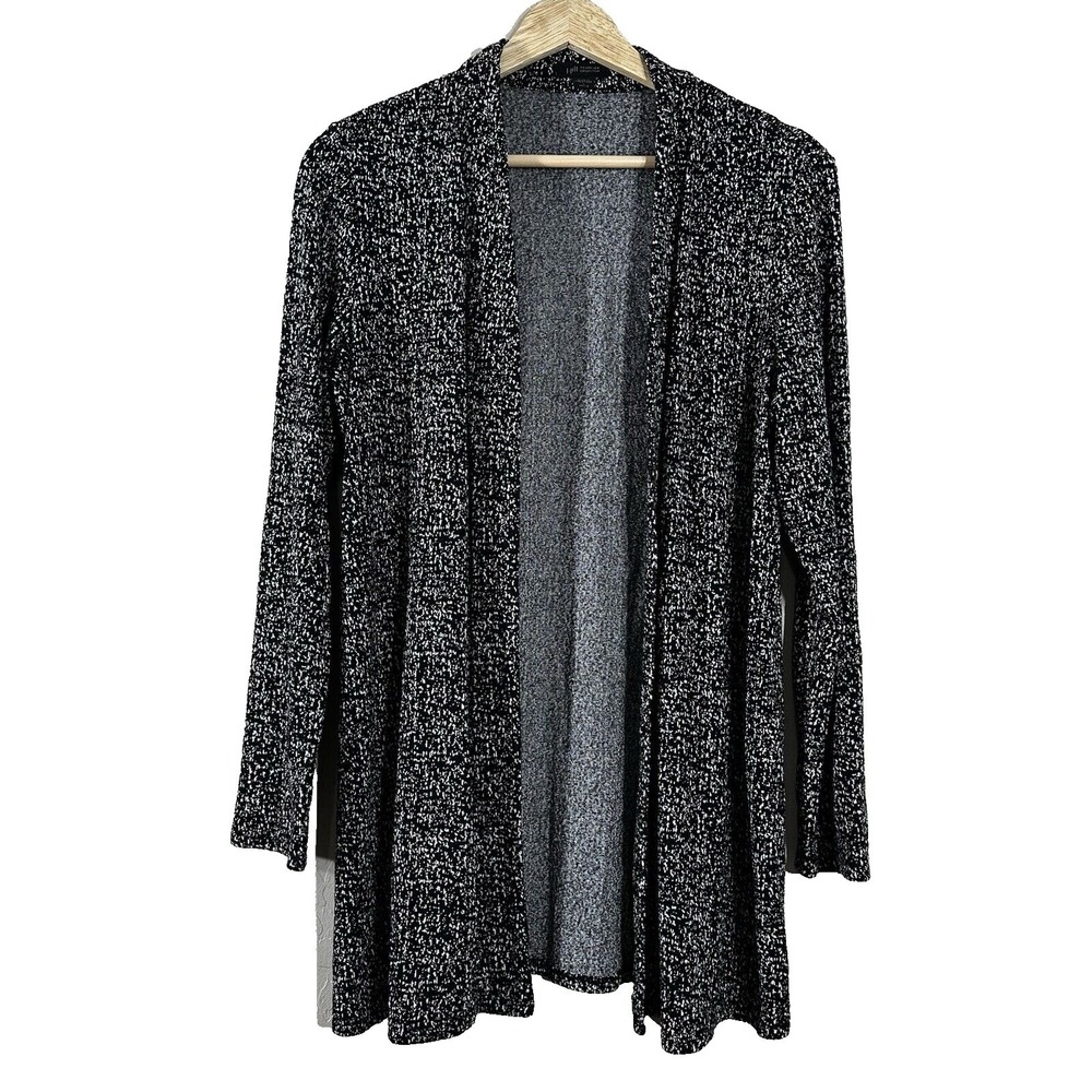 J. Jill Wearever Black White Marled Open Front Cardigan Sweater Womens S Petite